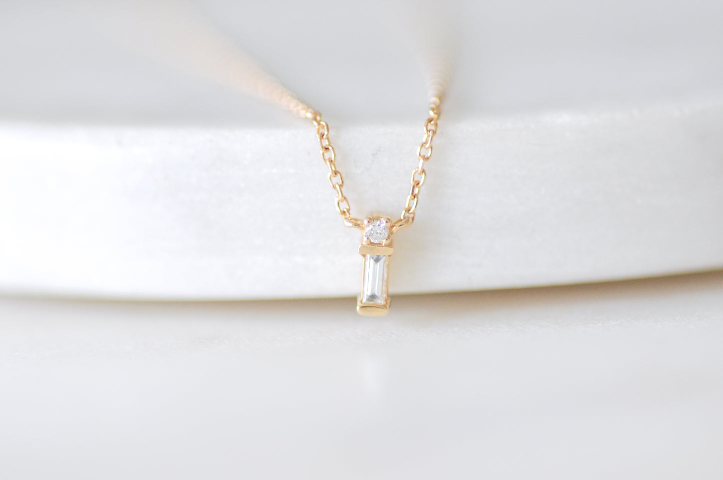 Mini Baguette + Round Pendant Necklace