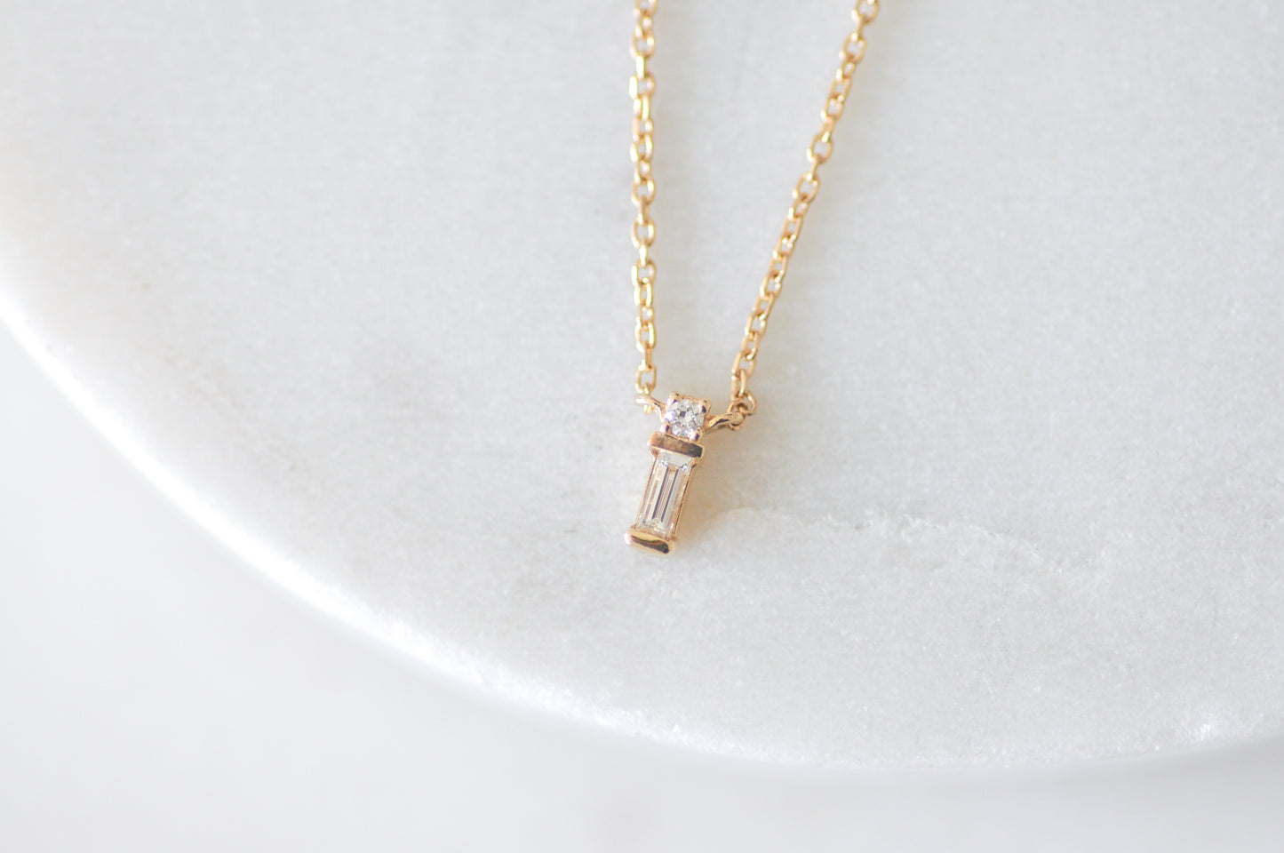 Mini Baguette + Round Pendant Necklace