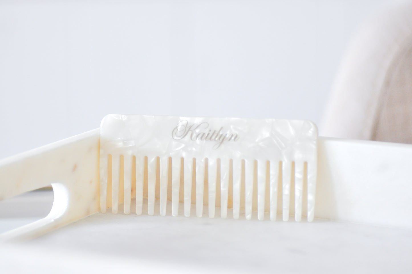 White Tortoise Comb Engraved