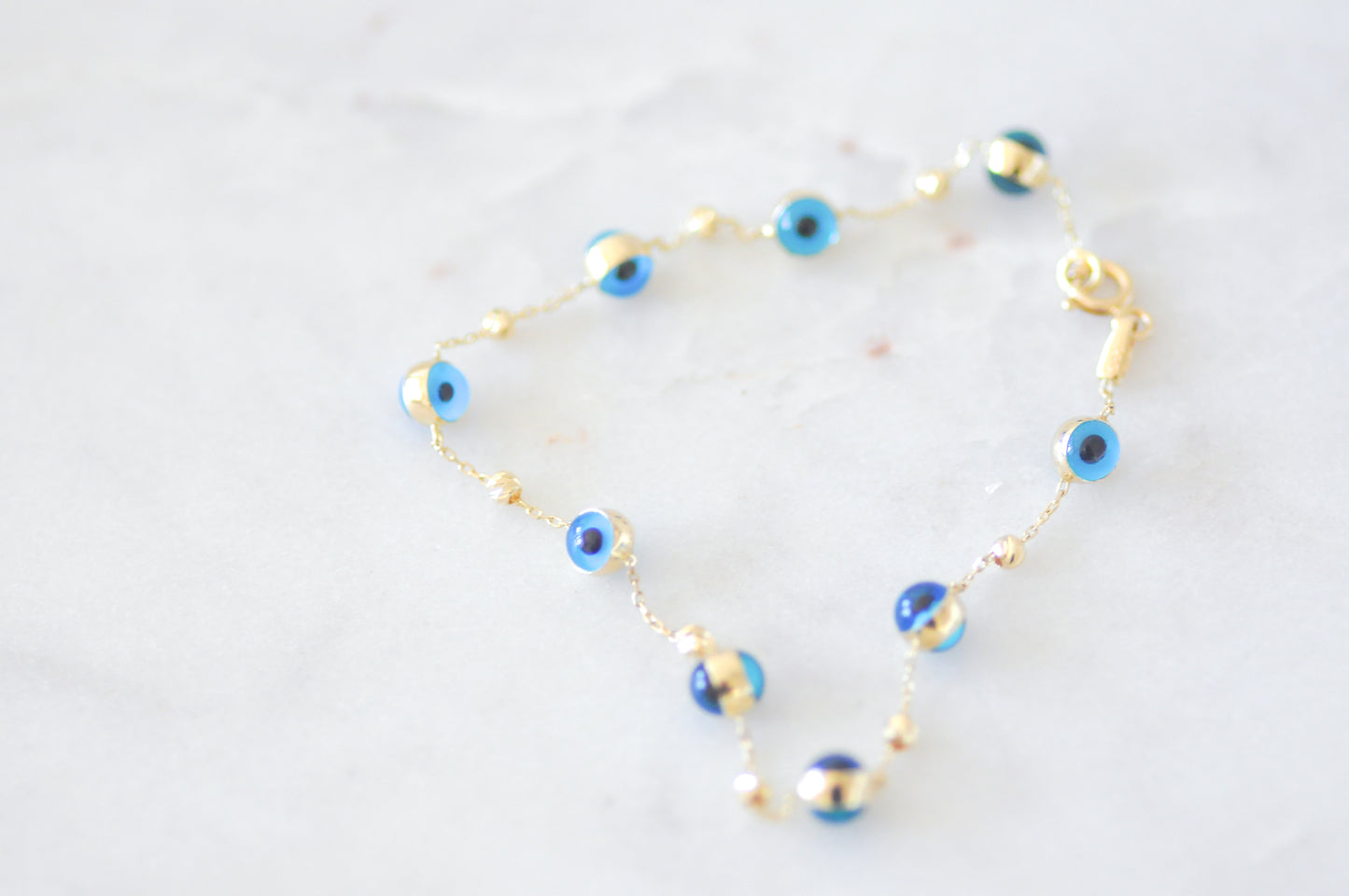 Gold Glass Bead Evil Eye Bracelet