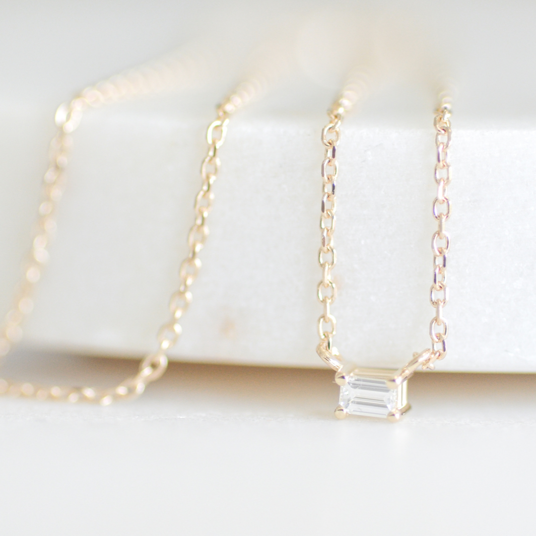 Natural Diamond Solitaire Baguette Pendant