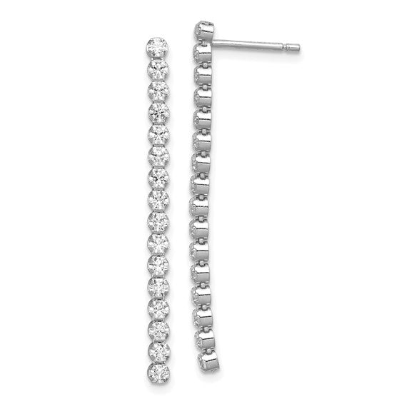 Silver CZ Linear Dangle Earrings
