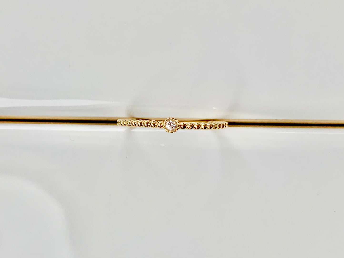 14k Beaded Tiny Diamond Stackable Ring