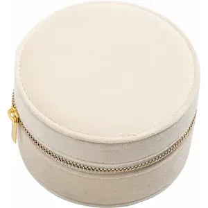 Ivory Velvet Round Travel Jewelry Case