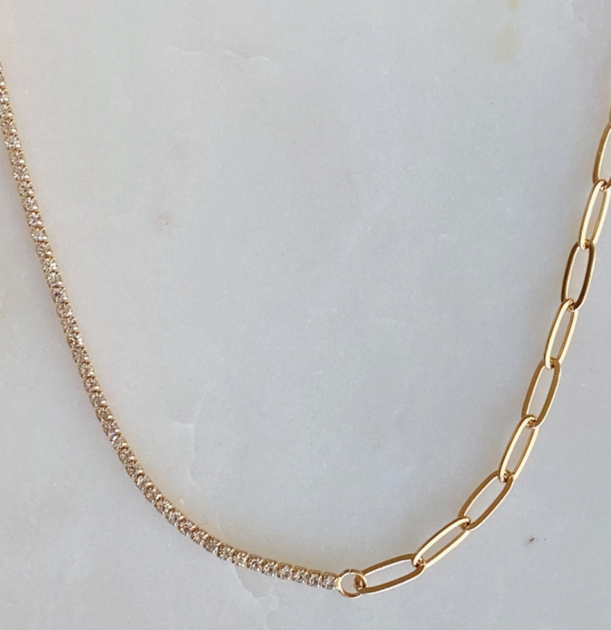 CZ Tennis + Paper Clip Necklace