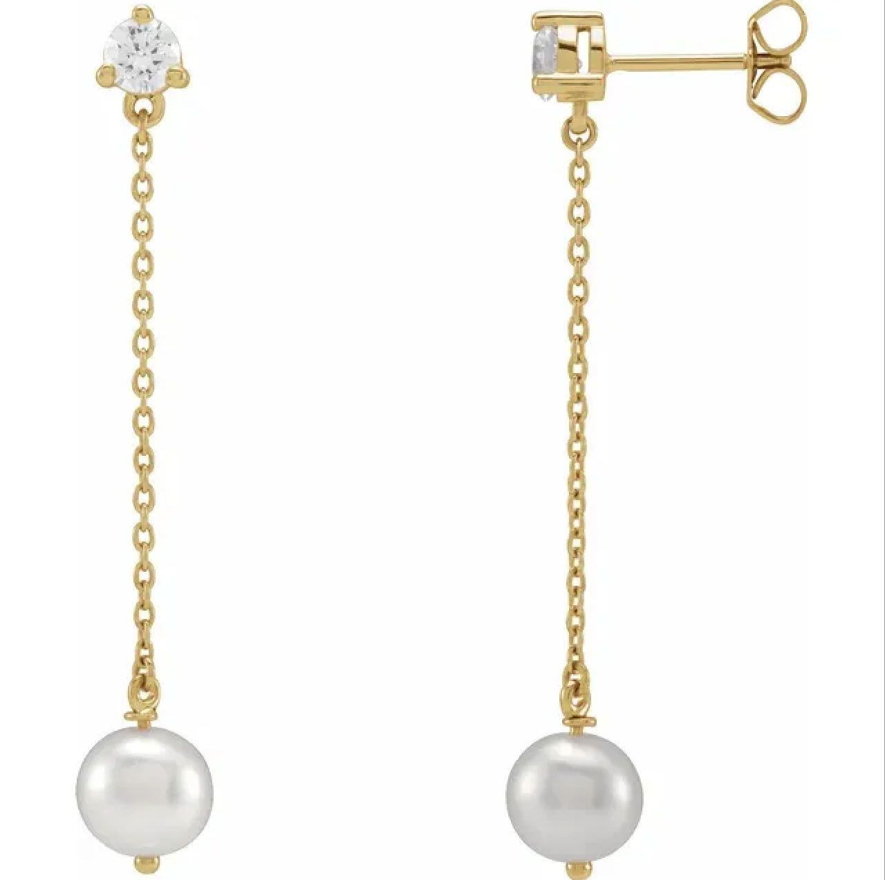 Pearl + Diamond Chain Dangle Studs