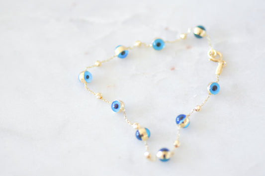 Gold Glass Bead Evil Eye Bracelet