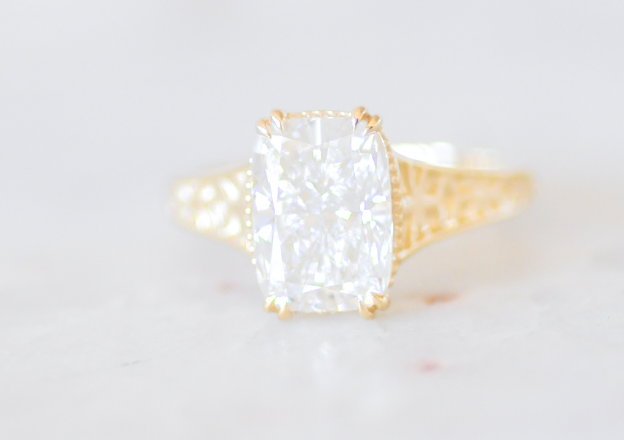 Elongated Cushion Detailed Band Engagement Ring