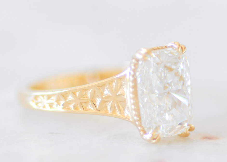 Elongated Cushion Detailed Band Engagement Ring