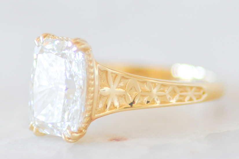 Elongated Cushion Detailed Band Engagement Ring