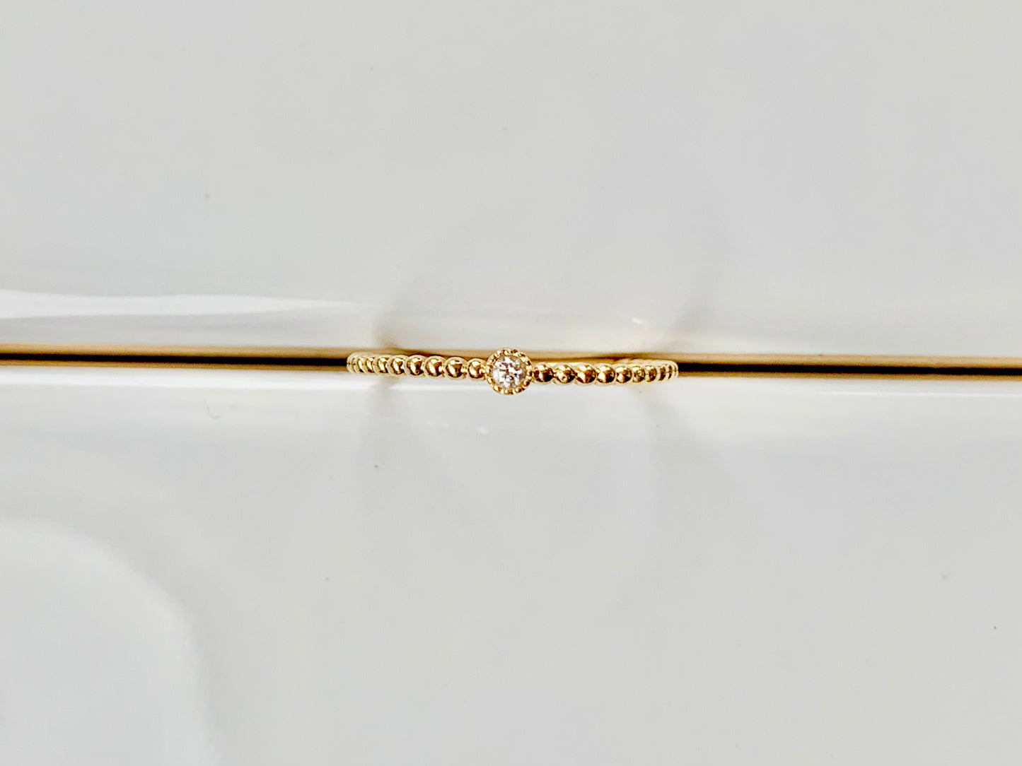 14k Beaded Tiny Diamond Stackable Ring