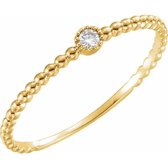 14k Beaded Tiny Diamond Stackable Ring