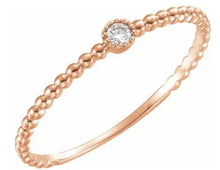 Load image into Gallery viewer, 14k Beaded Tiny Diamond Stackable Ring
