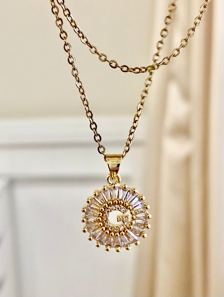 Clear Halo Initial Necklace