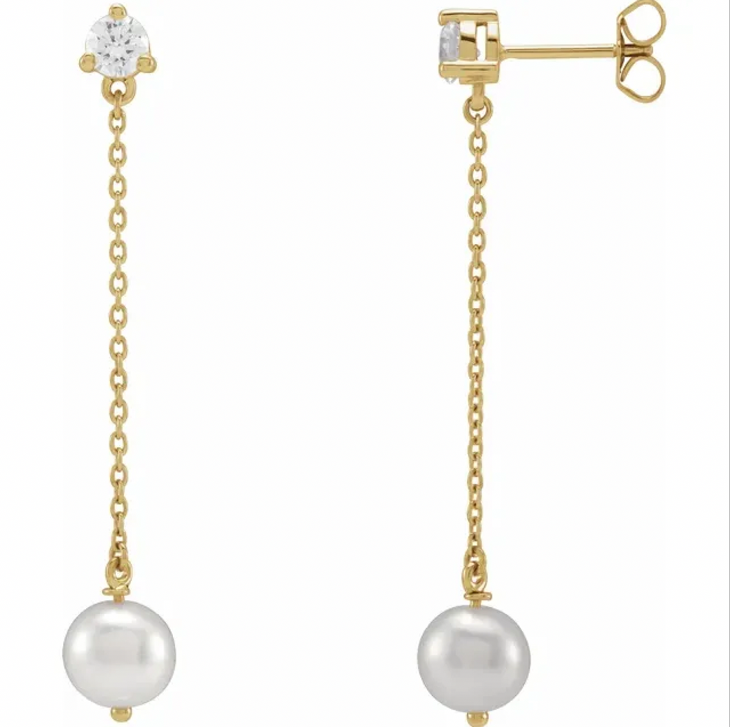 Pearl + Diamond Chain Dangle Studs